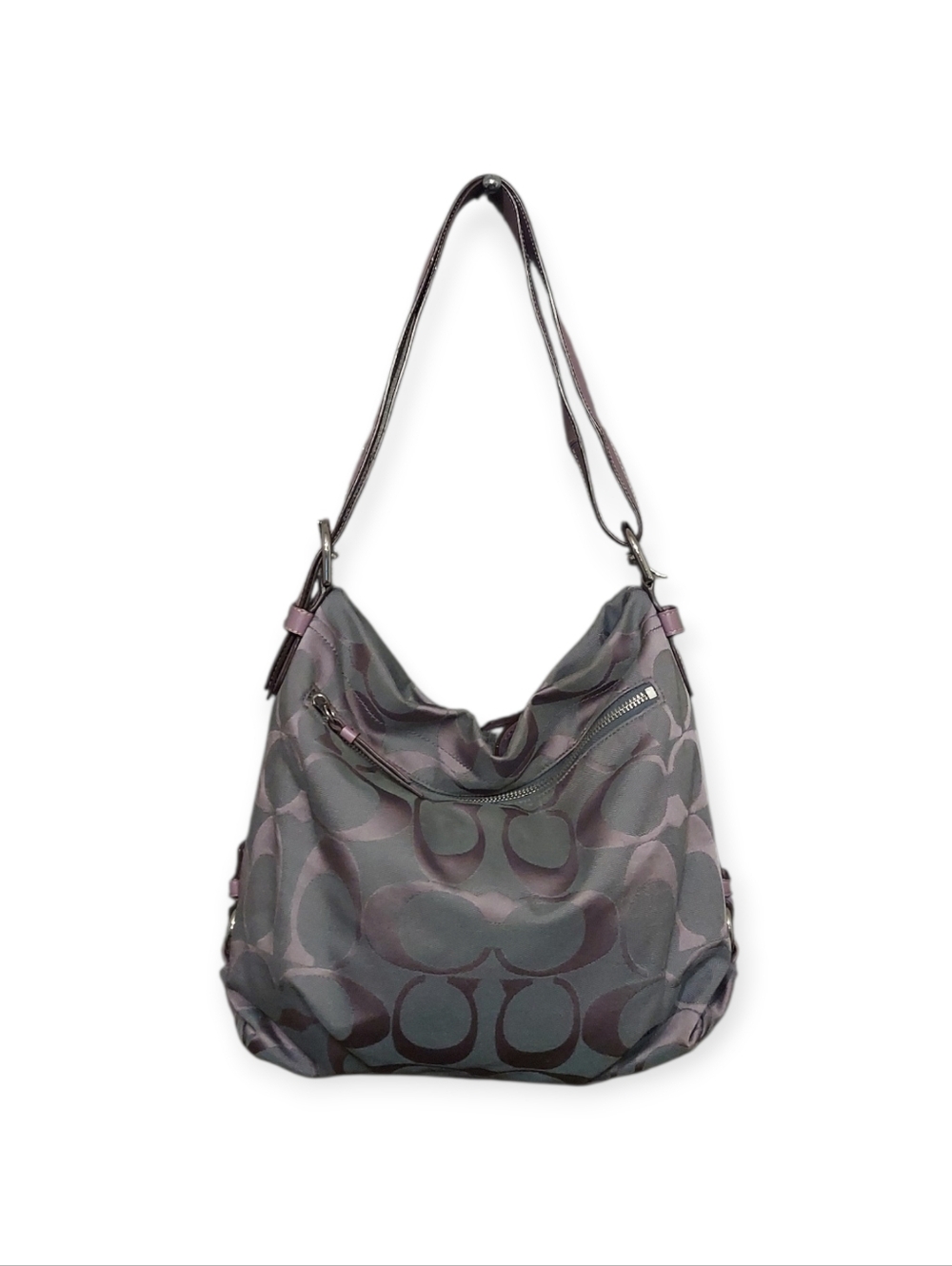 Coach Jacquard Signature Zip Duffle Hobo Bag F15067 Gently Loved - Picture 4 of 11